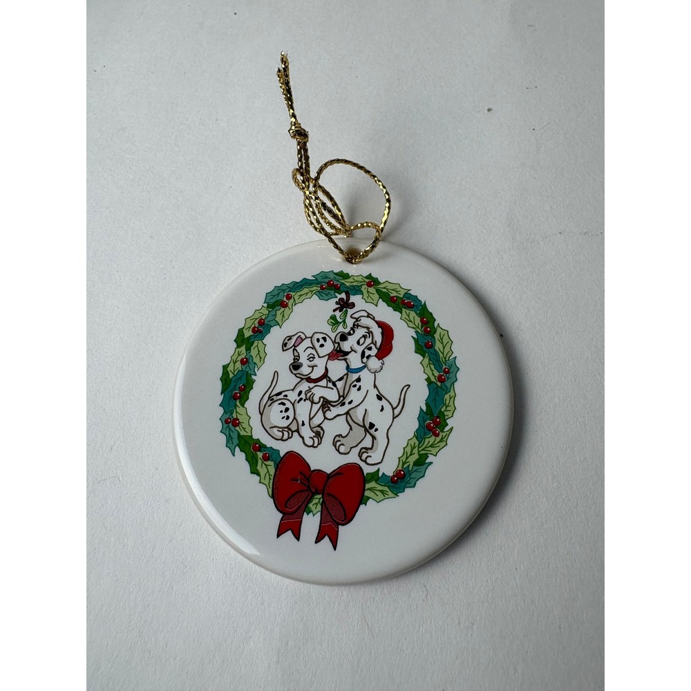 Disney Grolier Dalmatians Delight Ceramic Christmas Ornament Tis The Season 2.5"
